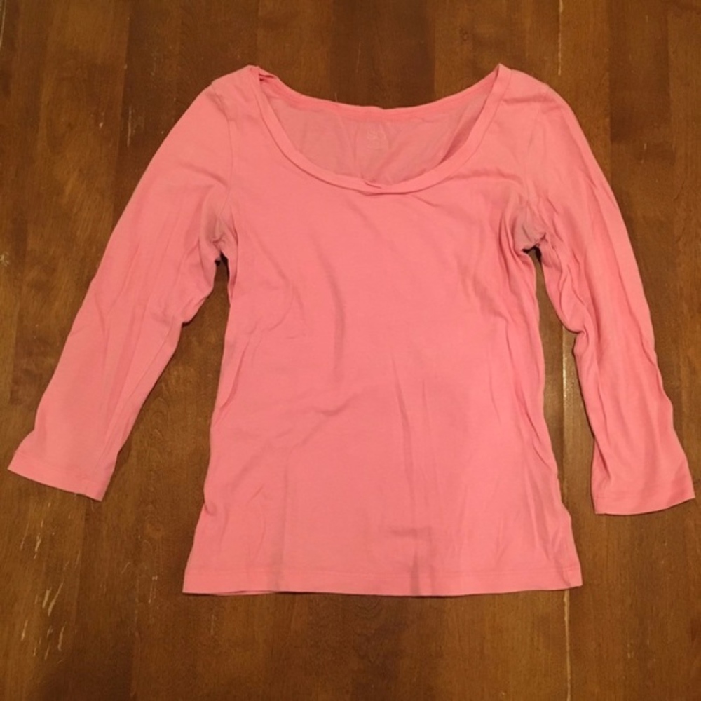 3/4 sleeve scoop neck pink shirt